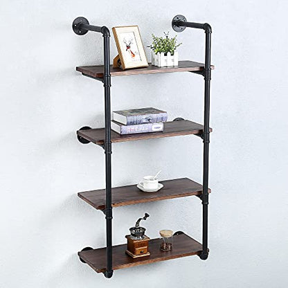 Industrial Pipe Shelves With Wood Planks,Rustic Pipe Shelving Wall Shelf | Metal Pipe Solid Pine Wood,Easy to Assemble,Wooden Board Thickness 0.78 In,For Bar Farmhouse Kitchen Office Bathroom,Bedroom - color: 4-layer, size: 24in