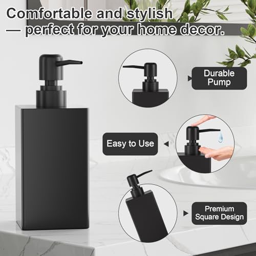 Black Bathroom Accessories Set Resin 6PCS, Square Toothbrush Holders Set Complete with Soap Dispenser, Vanity Tray, Tumbler, Cups and Cotton Swab Jars for Counter, Sink or Small Spaces - color: Black