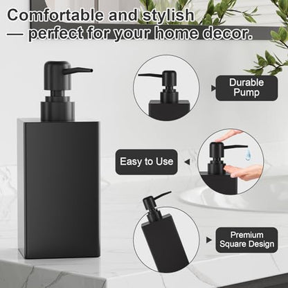 Black Bathroom Accessories Set Resin 6PCS, Square Toothbrush Holders Set Complete with Soap Dispenser, Vanity Tray, Tumbler, Cups and Cotton Swab Jars for Counter, Sink or Small Spaces - color: Black