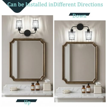 Black Vanity Lights, 2-Light Crystal Bathroom Light Fixtures | Modern Bathroom Vanity Light E26 Wall Light over Mirror (Exclude Bulb) - color: Black, size: 2-Light