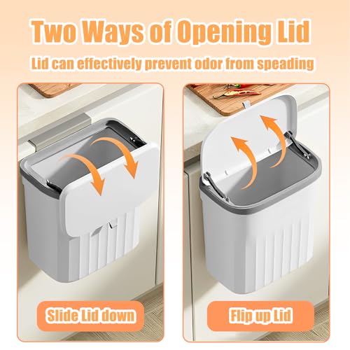 Hanging Trash Can with Lid, 3.2Gallon Kitchen Compost Bin, Wall-Mounted Garbage Can, Small Trash Can Cabinet with 5 Rolls of Trash Bags for Kitchen Cupboard Rv Bedroom Office Bathroom Camping