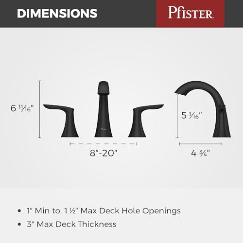 Pfister Weller Bathroom Sink Faucet 8 inch Widespread 2-Handle 3-Hole Matte Black Vanity Faucet with Push & Seal Drain Water-Efficient WaterSense Certified LG49WR0B - color: Matte Black, size: 1 Pack