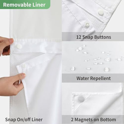 eachope No Hook Waffle Weave Shower Curtain with Snap-in Fabric Liner Set,White Shower Curtains for Bathroom with See Through Top Window,Water Repellent & Washable,71Wx74H | Bath Curtain with Snap-in Liner & See-Through Top Window,Water Repellent & Washab