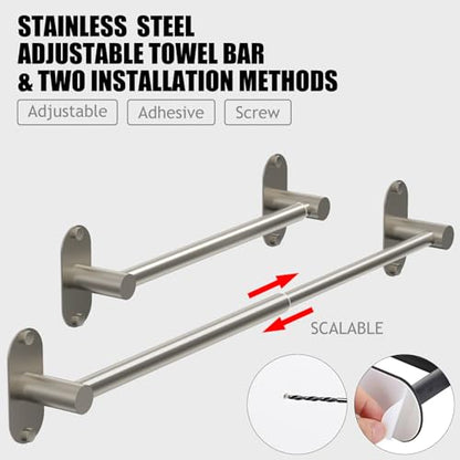 Towel Bar, Adhesive or Drill Wall Mount, Brushed Nickel, 1 Pack | Adjustable 14.4 to 25.2 Inch, 304 Stainless Steel Hand Towel Holder, Round Base Towel Racks for Bathroom, Kitchen Use - color: Standard Length–nickel