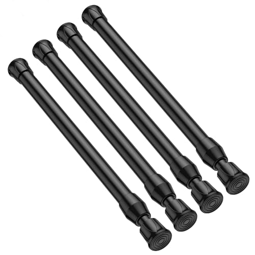 4 Pack Small Tension Rod 12 to 19 Inch Adjustable Tension Curtain Rod Mini Closet Spring Rod No Drilling Short Tension Rods for Windows, Cupboard, Kitchen Cabinets, Black - color: Black, size: 12" to 19"-4Pcs