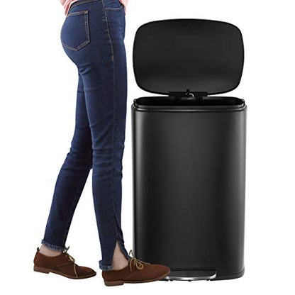happimess Connor 2-Piece Stainless Steel Trash Can, Charcoal Black | 13.2 and 1.3 Gallons, Rectangular, Soft-Close Lid, Fingerprint Resistant, Step Pedal, 20 Liners, 26" and 12" Height - color: Black