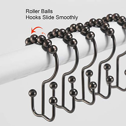 Shower Curtain Hooks, Goowin Shower Curtain Rings, Stainless Steel Shower Curtain Hooks Rust Proof Free Sliding Double Shower Hooks for Curtain, Shower Curtains & Liners (Bronze) - color: Bronze