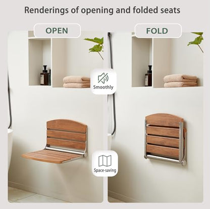 17.5" Folding Shower Seat Wall Mounted,Foldable Shower Bench,Fold Down Shower Seat,Folding Shower Seat Bench,Wall Mount Shower Seat Bench Chair (Teak) - color: Teak