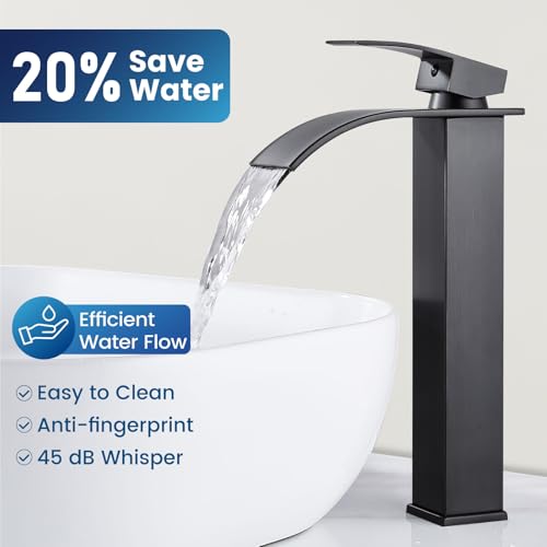 Airuida Vessel Sink Faucet, Oil Bronze Tall Waterfall Bathroom Faucet | Single Handle,Tall Bathroom Faucet 1 Hole,Vanity Faucet,without Drain,Bowl Bathroom Faucet - color: Oil Rubbed Bronze