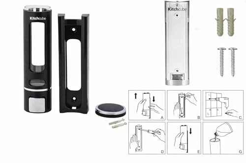 Wall Mounted Liquid Soap Dispenser for Bathroom & Kitchen, Refillable Hand Wash Shampoo Sanitizer Dispenser with Easy Press Pump, Leakproof Soap Holder with Transparent Window