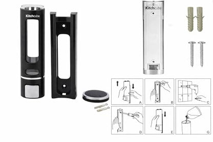 Wall Mounted Liquid Soap Dispenser for Bathroom & Kitchen, Refillable Hand Wash Shampoo Sanitizer Dispenser with Easy Press Pump, Leakproof Soap Holder with Transparent Window