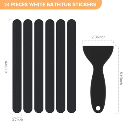 Non Slip Bathtub Stickers, 24 PCS Shower Stickers for Safety Bathroom Tubs, Bathtub Non Slip Stickers and Adhesive Decals Scraper for Bath Tub, Shower Floor, Stairs, Ladders(Black) - color: Black