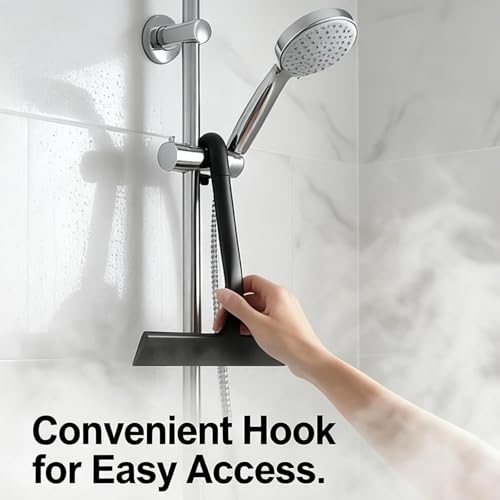 Shower Squeegee for Glass Doors, Hang Anywhere Silicone Shower Squeegee with Hook Design for Easy Hanging and Cleaning (Black) - color: Black