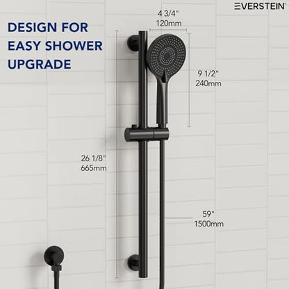 EVESTEIN Adjustable Hand Held Shower with Slide Bar, 3-Function Round Handshower Head with Hose, Matte Black - color: Matte Black