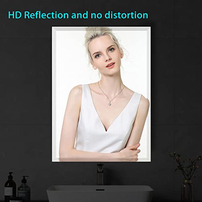 32x40 Inch Bathroom Mirror Frameless Beveled Edge Rectangle Wall Mirror Explosion Proof and Shatterproof Bathroom Vanity Mirror Wall Mounted Hang Firmly (Horizontal or Vertical) - size: 32"L x 40"W