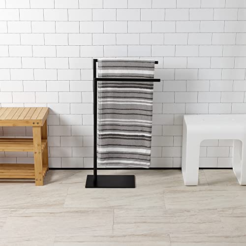 Kingston Brass SCC8320 Edenscape Freestanding Dual -Towel Rack, Matte Black | Edenscape collection; Solid steel and stainless steel construction; Corrosion-resistant finish; Easy assembly - color: Matte Black