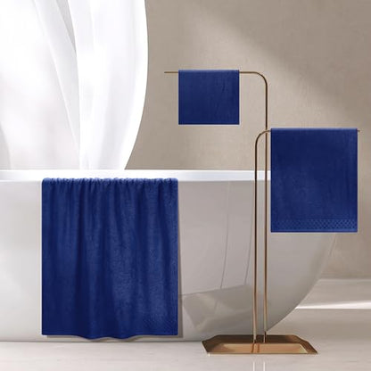 MyOwn Ultra Soft 3 Pack Cotton Towel Set, Contains a Bath Towels 28x55 inch, a Hand Towels 16x24 inch & a Wash Coths 12x12 inch, Ideal Everyday use, Compact & Lightweight - Navy Blue - color: Navy Blue, size: 3 Pack Set