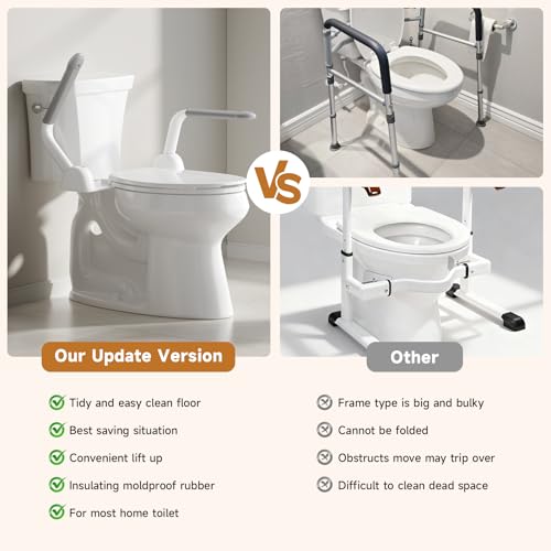 Toilet Safety Rails for Seniors, Super Heavy Duty Handicap Toilet Rails with Foldable Handles, Toilet Safety Frame Rails with Arms for Disabled Pregnant, Toilet Assistance for Elderly