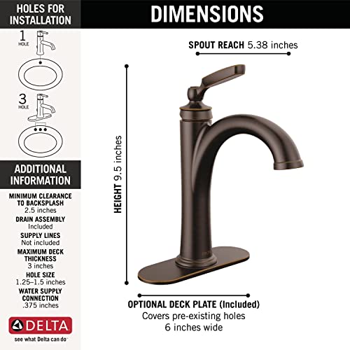 Delta Woodhurst Oil Rubbed Bronze Bathroom Faucet 1 Hole, Single Hole Bathroom Sink Faucet for Vanity, Metal Push-Pop Drain Assembly, Venetian Bronze 532-RBMPU-DST - color: Venetian Bronze
