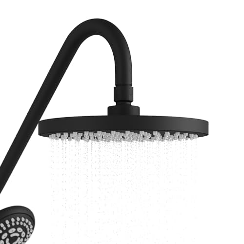 PULSE ShowerSpas Kauai III Matte Black Rain Shower Head with Handheld Spray - 2.5 GPM, 8" Showerhead, 5-Function HandShower, Adjustable Slide Bar - Shower Heads with Handheld Spray Combo - color: Matte Black, size: 2.5 Gallon Per Minute
