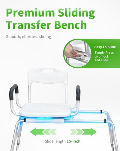 Shower Chair for Elderly and Disabled - Sliding Shower Chair for Inside Shower - Heavy Duty Tub Transfer Bench with 360⁰ Swivel Seat, HDB-788B - size: Slide&Swivel