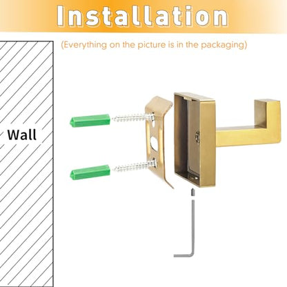 IBosins 4-Pack Towel Hooks Hand Towel Holder Bathroom Robe Hanger Coat Hook | Gold Square Bath Towel Hook Wall Mount Heavy Duty Stainless Steel Hat Hook for Living Room Bedroom Kitchen Closet - color: Gold