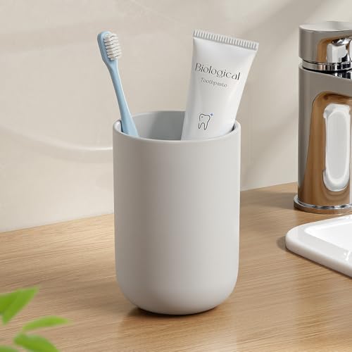 MOPMS Toothbrush Cup 13oz 380ml, Unbreakable Reusable Bathroom Tumbler 1Pc, Non-Slip Plastic Bathroom Cup Toothbrush Holders for Bathroom, Grey - color: Grey-1pc