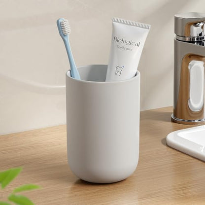 MOPMS Toothbrush Cup 13oz 380ml, Unbreakable Reusable Bathroom Tumbler 1Pc, Non-Slip Plastic Bathroom Cup Toothbrush Holders for Bathroom, Grey - color: Grey-1pc