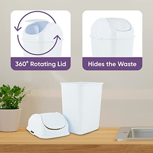 Superio Mini Desktop Trash Can with Swing Top Lid Portable Plastic Garbage Can for Countertop, Desktop, Make up Vanity, Bathroom, Car, Under Sink, Dorm, Compact Waste Bin 5 L 1.25 Gal (2, White) - size: 1.25 Gallon, style: 2 Pack