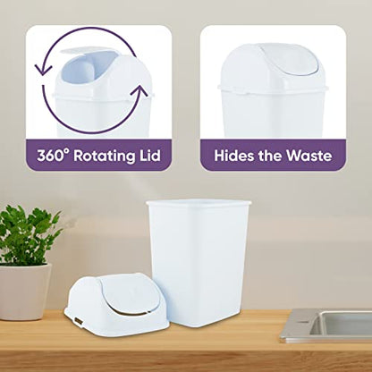 Superio Mini Desktop Trash Can with Swing Top Lid Portable Plastic Garbage Can for Countertop, Desktop, Make up Vanity, Bathroom, Car, Under Sink, Dorm, Compact Waste Bin 5 L, 1.25 Gal. (White) - size: 1.25 Gallon, style: 1 Pack