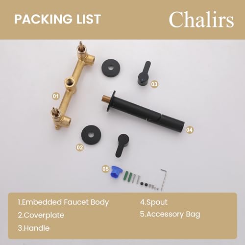 Wall Mount Bathroom Faucet Matte Black,Solid Brass Wall Mounted Sink Faucet,Widespread 3 Holes 2 Lever Handles Lavatory Vessel Sink Mixer Tap with Foldable Spout - color: Matte Black