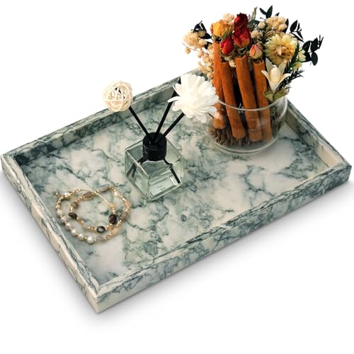 Marble Bathroom Tray,Pure Natural Vanity Tray | Marble Tray for Kitchen Counter Non-Ceramic/Non-Resin,Stone Trays 12 x 8 inch Cyan Green - color: Cyan-green