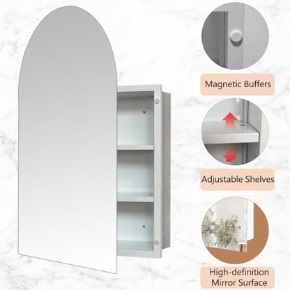 24x36 Inch Arched Bathroom Medicine Cabinet, Frameless Mirror Storage with Modern Cabinet Storage, Removable Shelves, Rust-Resistant White Wall Mounted Vanity - size: CM1018-2436