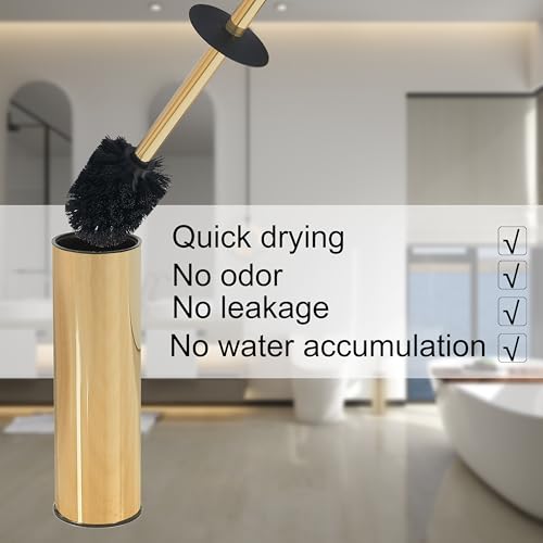 BGL Toilet Brush and Holder,Stainless Steel Toilet Brushes for Bathroom, Toilet Bowl Brush - color: Gold