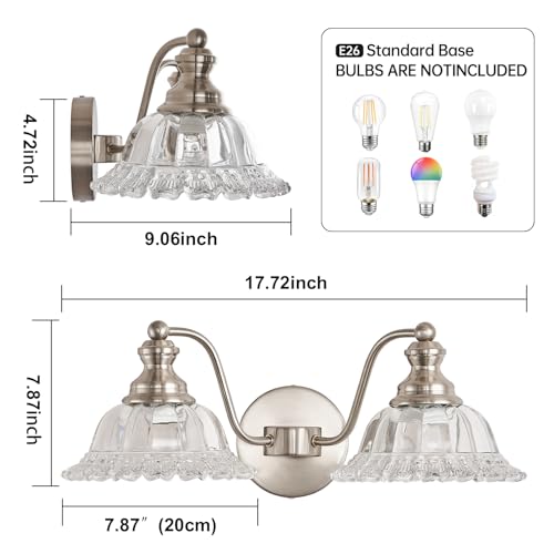 XIEDUN Brushed Nickel 2 Light Vanity Lights Fixture Lights for Bathroom - color: Brushed Nickel, size: 2 Light