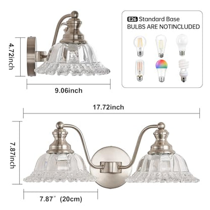 XIEDUN Brushed Nickel 2 Light Vanity Lights Fixture Lights for Bathroom - color: Brushed Nickel, size: 2 Light