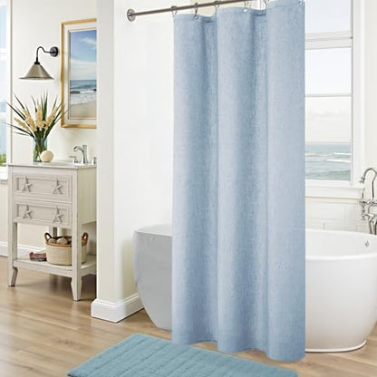 KOUFALL Light Blue Waterproof Linen Fabric Shower Curtain for Bathroom 36x72 Inches Long - color: Light Blue, size: 36"W x 72"L (Pack of 1)