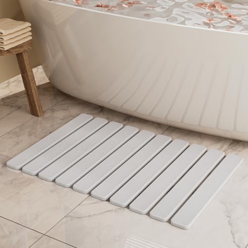 Foldable Stone Bath Mat, Diatomaceous Earth Stone Drying Mats for Bathroom | Quick Dry, Super Absorbent, Non Slip, Dish Drying Mat for Kitchen Counter, 23.5 x 15.4in, White - color: White, size: 23.5" x 15.4" (Rectangular)