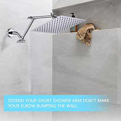 PDPBath Shower Extension Arm, 16" Upgrade Solid Brass Shower Head Shower Head Extender, Adjustable Height Extended with G1/2 Universal Connection for Rain & Handheld Shower Head - Chrome - color: Chrome, style: 8 Inch + 8 Inch