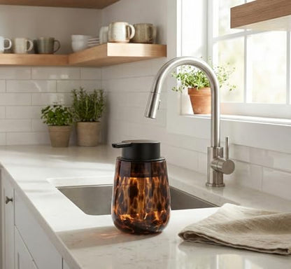 Marble Glass Foaming Hand Soap/Lotion Pump Dispenser, Refillable for Kitchen and Bathroom Countertop (Amber) - color: Amber Foaming