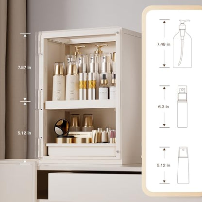Makeup Organizer with Drawers and Lid, Large Skincare Organizer for Vanity, Dustproof Cosmetic Organizer and Makeup Storage Box with Brush Holder for Dresser, Bathroom Countertop