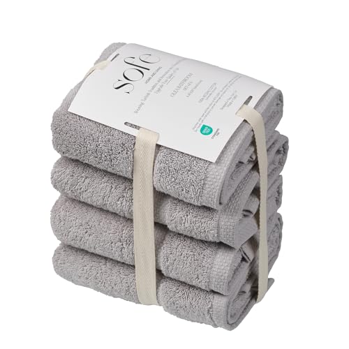 SOFE H&L | Olea Luxury Turkish Cotton Hand Towels Set of 4 Cool Gray | Premium, Soft, Durable, Absorbent | Hotel Quality Plush Towels and Thick Towel Sets - color: Cool Gray, size: Set of 4 (4 Hand Towels)