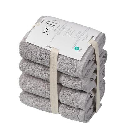 SOFE H&L | Olea Luxury Turkish Cotton Hand Towels Set of 4 Cool Gray | Premium, Soft, Durable, Absorbent | Hotel Quality Plush Towels and Thick Towel Sets - color: Cool Gray, size: Set of 4 (4 Hand Towels)