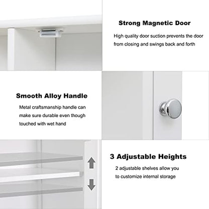 Iwell Bathroom Medicine Cabinet with Mirror, Bathroom Wall Cabinet with 2 Adjustable Shelves & 6 Open Shelves, Medicine Cabinet Organizer, Bathroom Cabinet Wall Mounted, White - color: White With Mirror