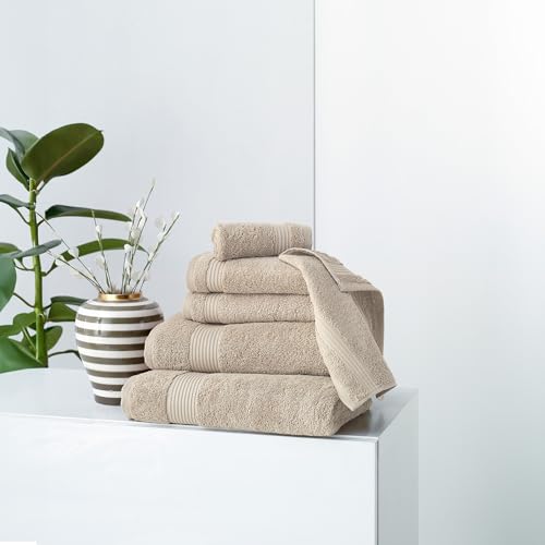 CTT - Luxury 6 Piece Towel Set, 100% Turkish Cotton, Quick Drying, Highly Absorbent & Comfy, Includes 2 Bath Towels, 2 Hand Towels & 2 Washcloths | (Beige) - color: Beige, size: 6-Piece Towel Set