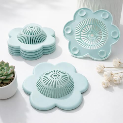 6 Pack Green Silicone Hair Catcher Shower Drain Covers with Suction Cups, Hair Stopper for Bathroom, Bathtub, and Kitchen Drains