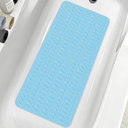 Non Slip Bathtub Mat & Shower Mat, 31x15 Anti Slip Bath Mat for Tub, Soft TPE Anti-Skid Bathroom Mat with 194 Suction Cups & Drain Holes, Wave-Textured Grip, Machine Washable (Light Blue) - color: Light Blue