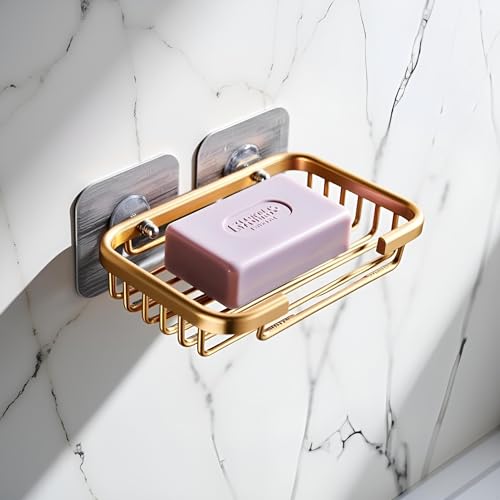 Gold Bar Soap Holder for Shower Wall, Stainless Steel Adhesive Soap Dish for Bathroom, Drill Free Soap Holder Storage Rack Soap Dishes, Holders and Dispensers, Bathroom Soap Dishes