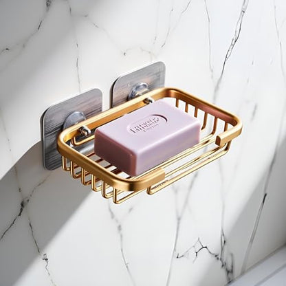 Gold Bar Soap Holder for Shower Wall, Stainless Steel Adhesive Soap Dish for Bathroom, Drill Free Soap Holder Storage Rack Soap Dishes, Holders and Dispensers, Bathroom Soap Dishes