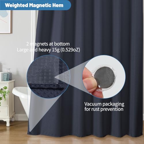 2-in-1 Waterproof Fabric Shower Curtain - No Separate Liner Needed, Hotel-Style Waffle Weave, Effortless Cleaning & Washable Bathroom Shower Curtain Set,72Wx72H,Navy Blue - color: Navy Blue, size: 72"W x 72"L (Pack of 1)